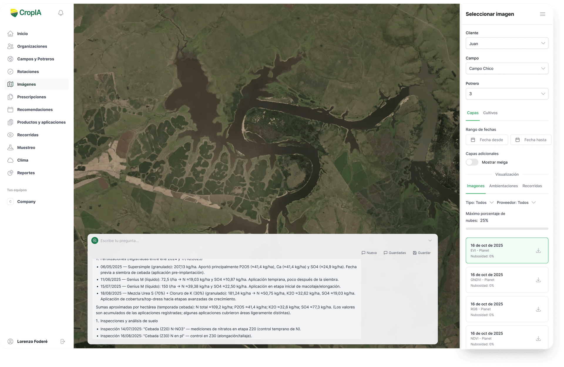 Respuesta completa del agente de CropIA